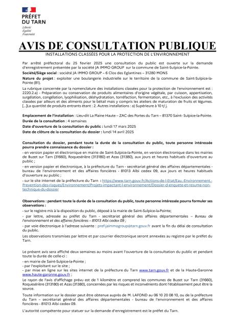 Avis de consultation publique